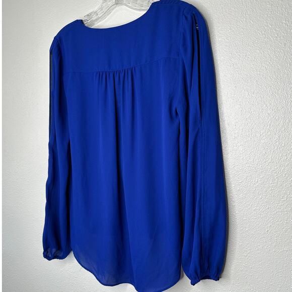 NWT INC Royal Blue VNeck Faux Wrap Long Sleeve High-Low Blouse XS - Picture 8 of 14